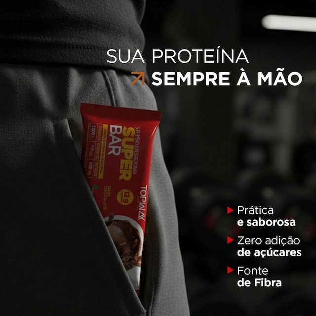 Barra De Proteína Super Bar Dark Chocolate 45G Topway Kit 12