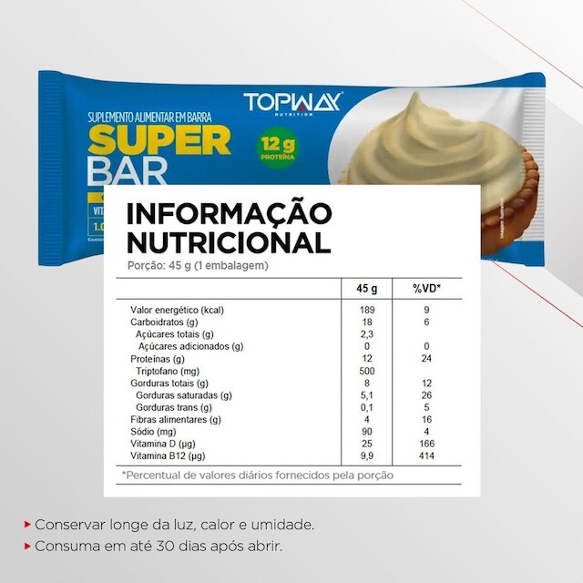 Barra De Proteína Super Bar Leitinho 45G Topway Caixa 12 Un