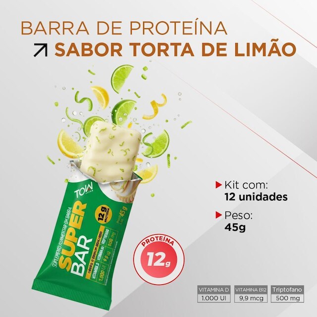 Barra De Proteína Super Bar Torta De Limão 45G Topway Kit 12