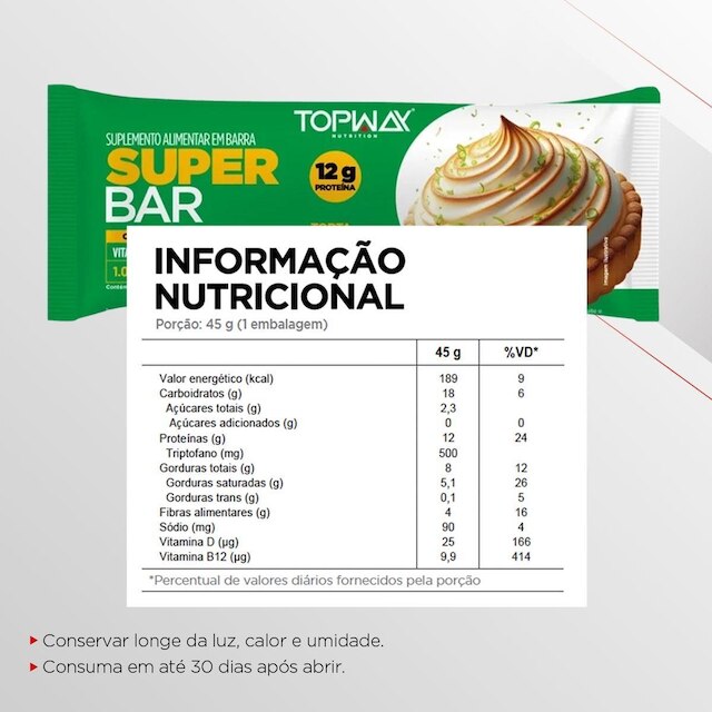 Barra De Proteína Super Bar Torta De Limão 45G Topway Kit 12