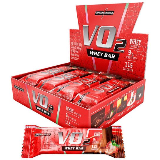 Barra de Proteina Whey Bar V02 Isolado Concentrado Blend de Proteina Morango 12un 30g Integralmédica Menor preço em Barra de Proteina Whey Bar V02 Isolado Concentrado Blend de Proteina Morango 12un 30g Integralmédica