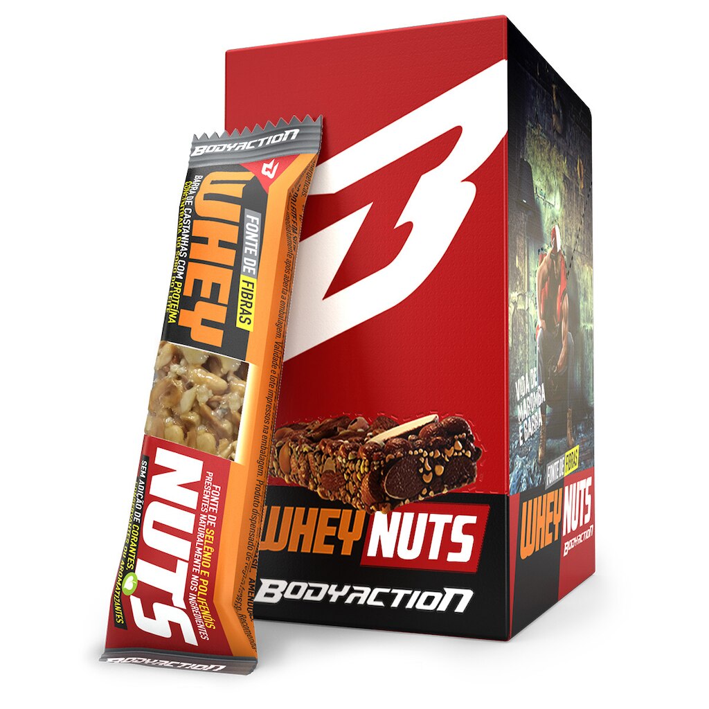 Barra de Proteína Whey Nuts c/12 Unid. - Body Action