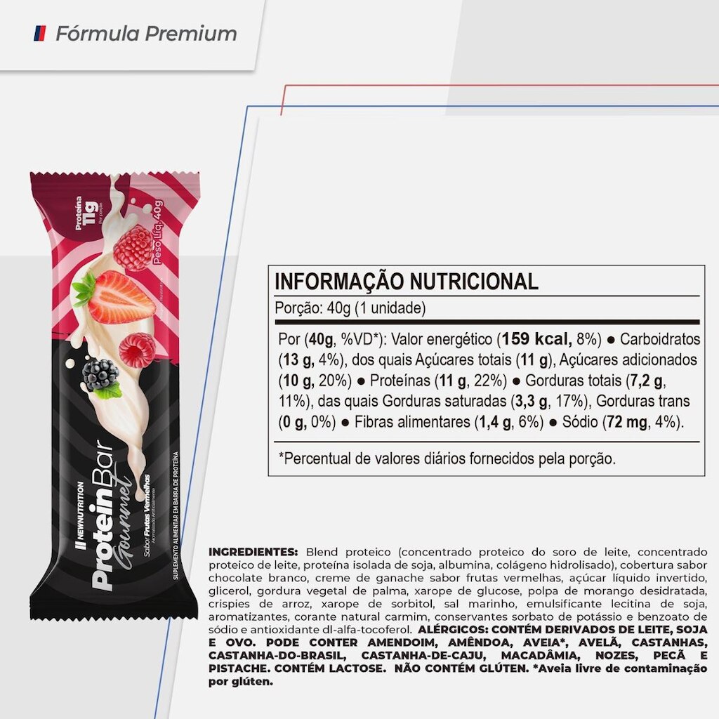 Barra Proteica Gourmet 40g Sabor Frutas Vermelhas