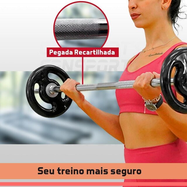 Barra Reta Maciça Pegada Recartilhada 150cm com Rosca Musculação Consport