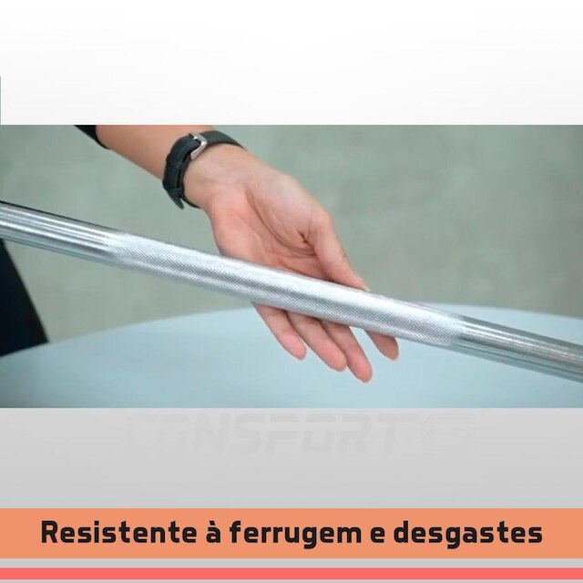 Barra Reta Maciça Pegada Recartilhada 150cm com Rosca Musculação Consport