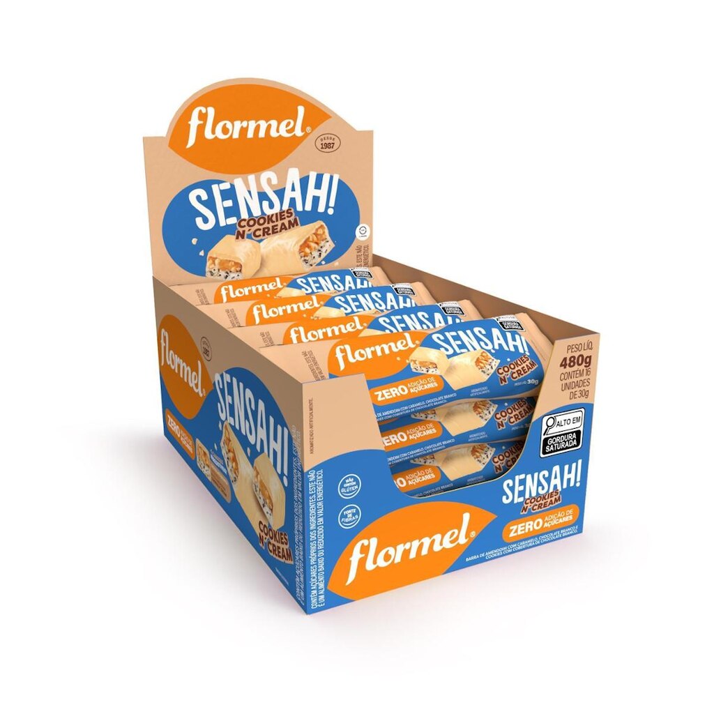 Barra Sensah Cookies N'Cream Zero Açúcar Flormel - 480g