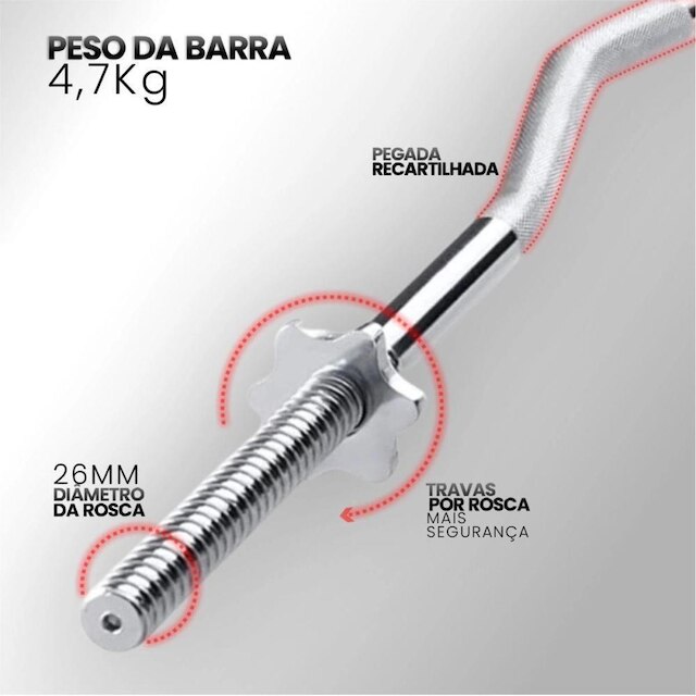 Barra W Musculação Maciça 120cm Cromada com Rosca Consport