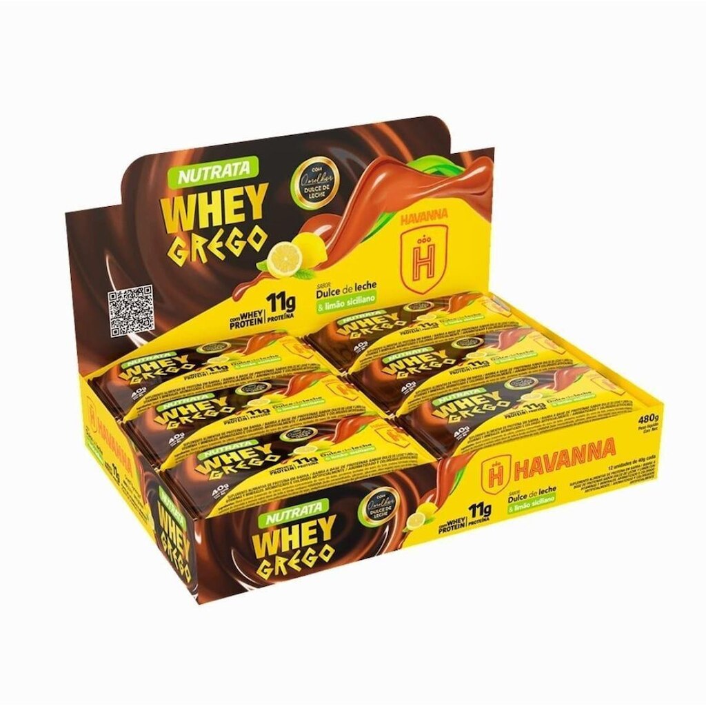 Barra Whey Grego Bar Havanna Display c/ 12 barras de 40g cada – Nutrata