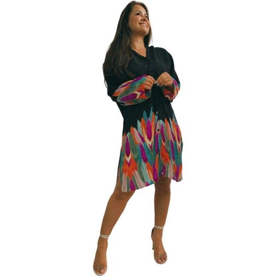 Bata Tunica indiana Bata feminina Viscose Saida De Praia - Preto Menor preço em Bata Tunica indiana Bata feminina Viscose Saida De Praia - Preto