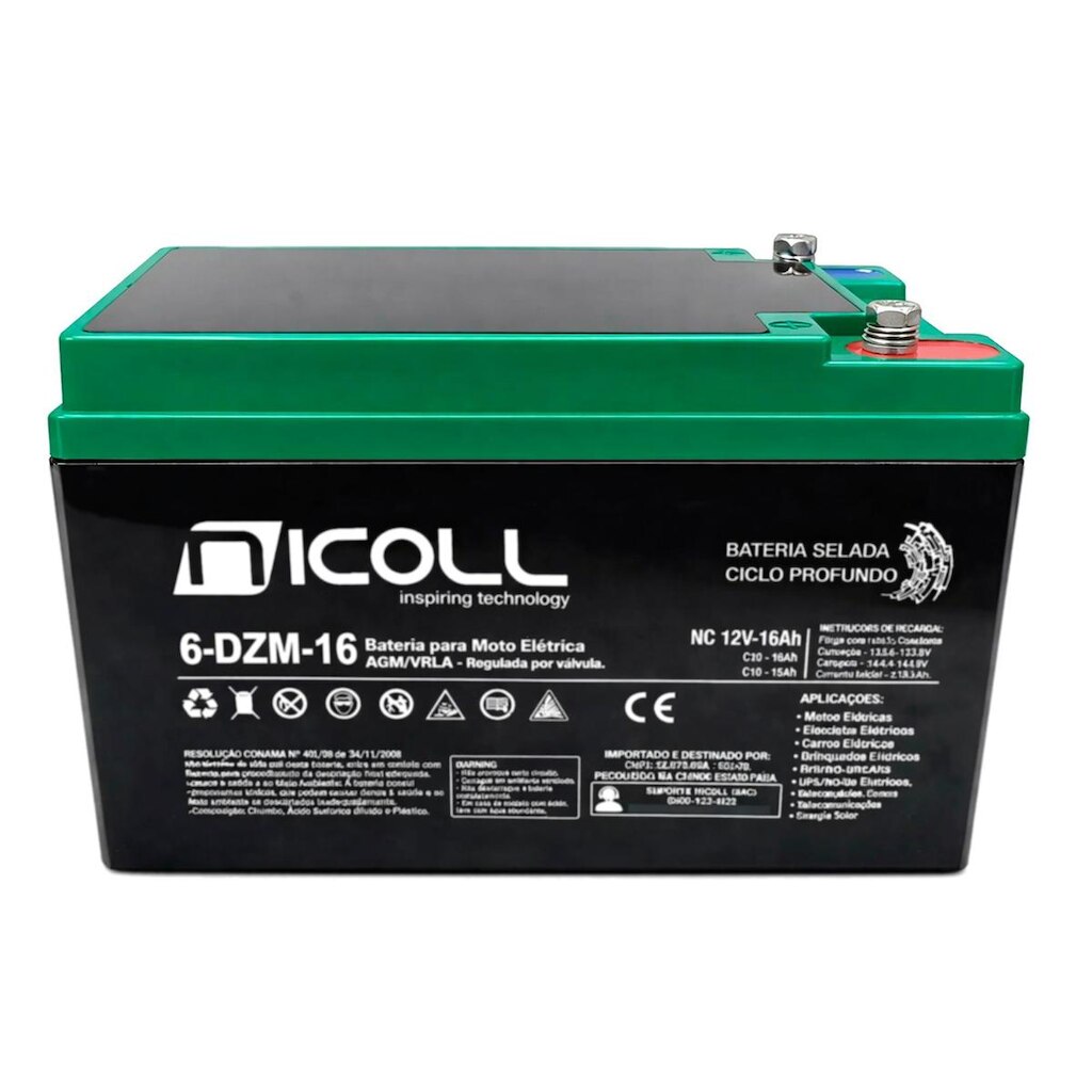 BATERIA NICOLL 12V 16AH BICICLETA ELÉTRICA