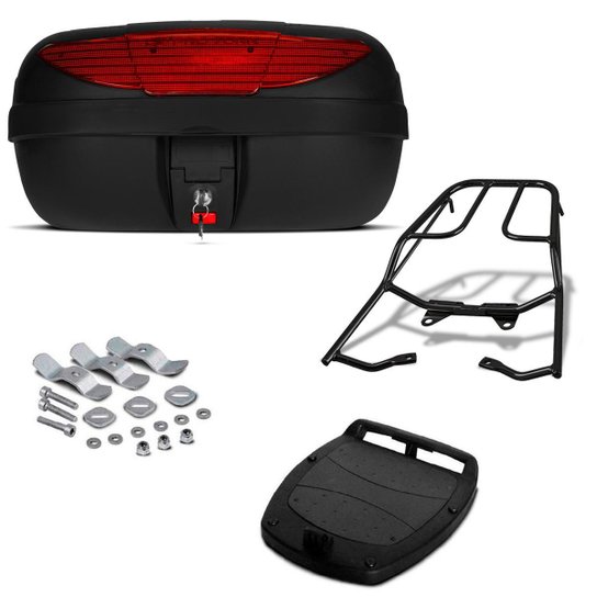 Baú 45 Litros Pro Tork + Bagageiro Motos - Vermelho Menor preço em Baú 45 Litros Pro Tork + Bagageiro Motos - Vermelho