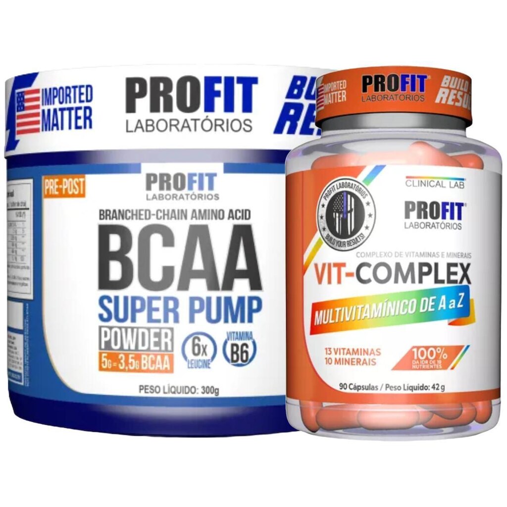 BCAA 300G SUPER PUMP l MULTIVITAMÍNICO VIT COMPLEX 90 CÁPSULAS l PROFIT