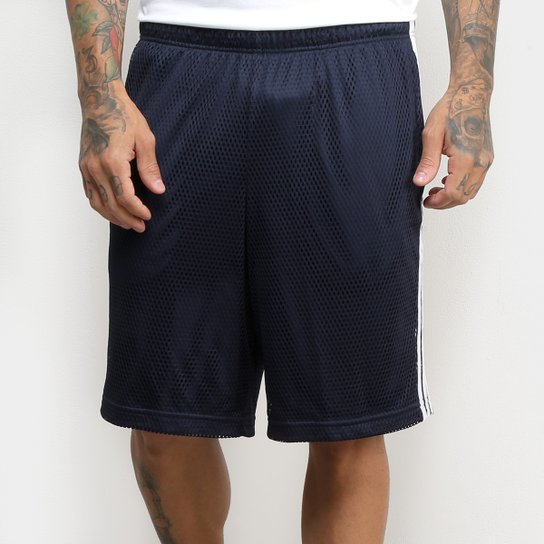 Bermuda Adidas Essentials 3S Mesh Masculina - Marinho e Branco Menor preço em Bermuda Adidas Essentials 3S Mesh Masculina - Marinho e Branco