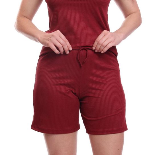 Bermuda Basic Style Feminina Plus Size Lisa Com Elástico - Vinho Menor preço em Bermuda Basic Style Feminina Plus Size Lisa Com Elástico - Vinho