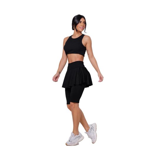 Bermuda Basica Ciclista Saia Babado Tapa Bumbum Fitness Academia WOLFOX Em Suplex Poliéster