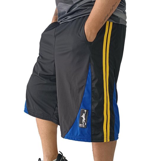 Bermuda Basquete M10 2 Listras Azul - Preto Menor preço em Bermuda Basquete M10 2 Listras Azul - Preto