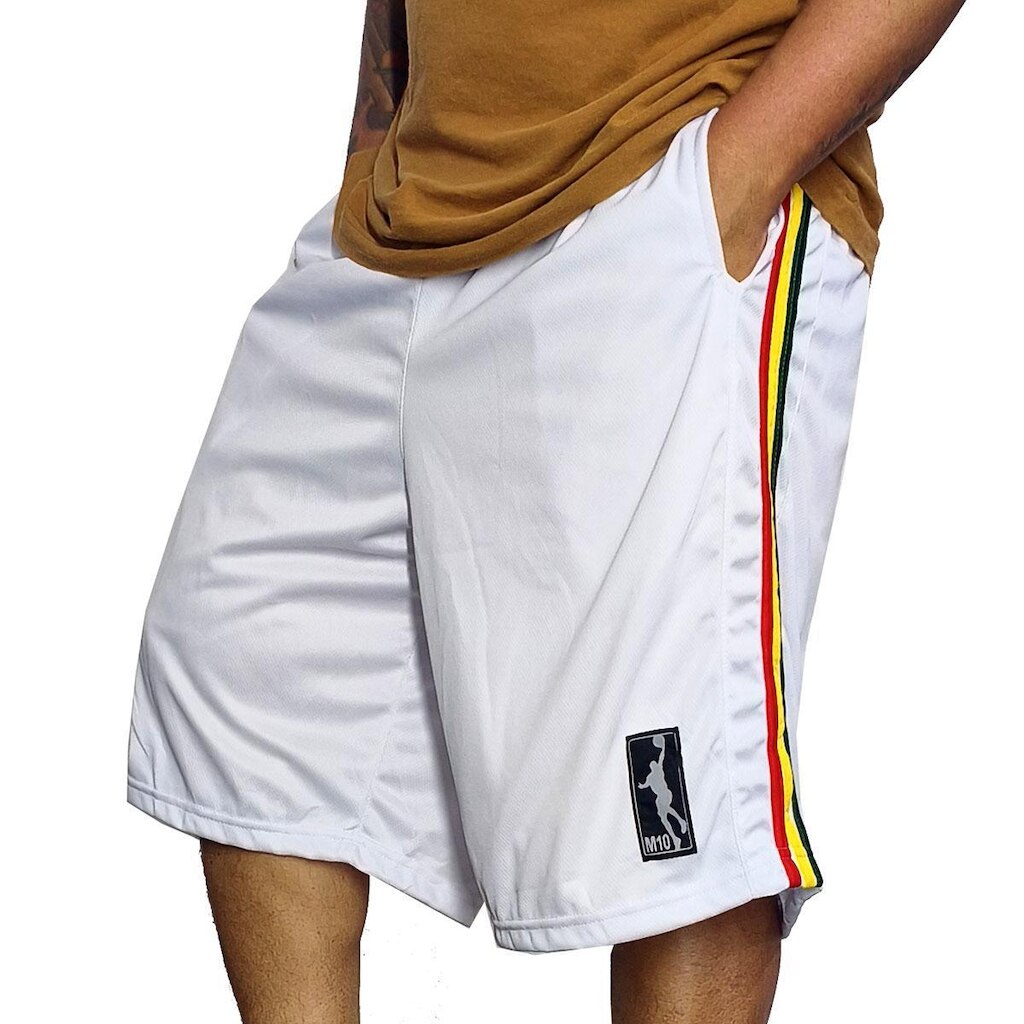 Bermuda Basquete M10 Jamaica Listras Reggae Aero-Dry Branco