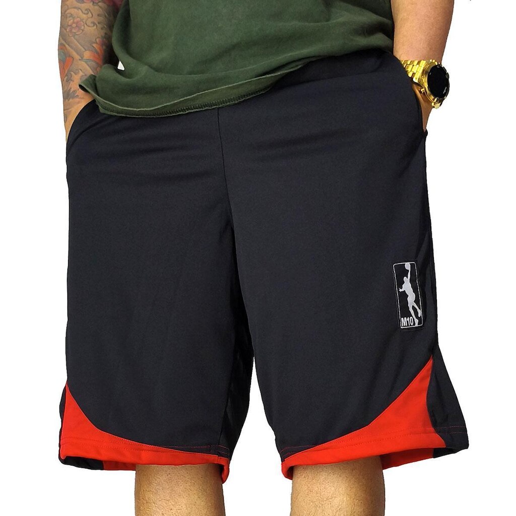 Bermuda Basquete M10 Pro Hex Preto Vermelho