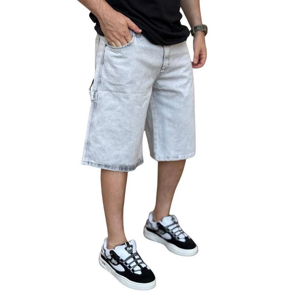 Bermuda Brack Jeans Baggy Carpenter Cinza