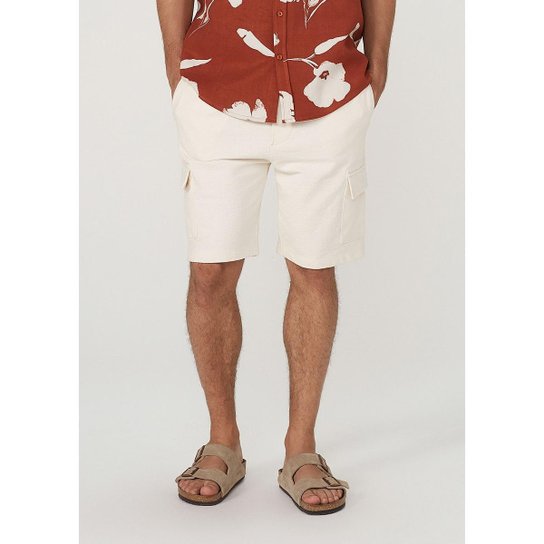 Bermuda Cargo Em Moletom De Algodão Hering Masculina - Off White Menor preço em Bermuda Cargo Em Moletom De Algodão Hering Masculina - Off White