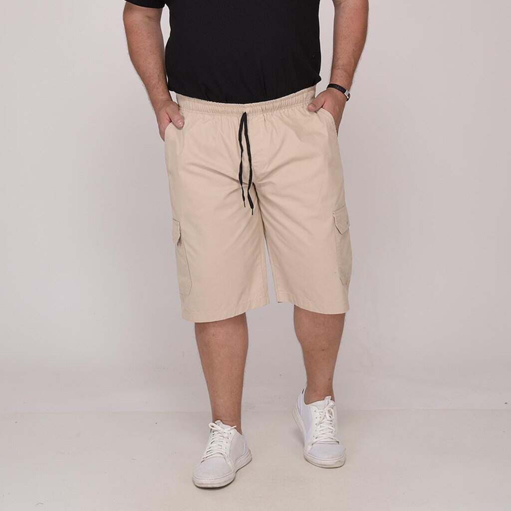 Bermuda Cargo Sarja Masculina Cintura Elastico Plus Size