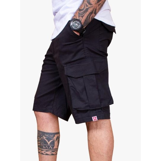 Bermuda Cargo Sarja Masculina S03 - Preto Menor preço em Bermuda Cargo Sarja Masculina S03 - Preto