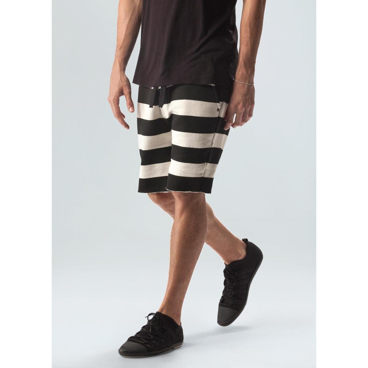 Bermuda Casual Masculina Listrada Moletom Osklen Offwhite/Preto