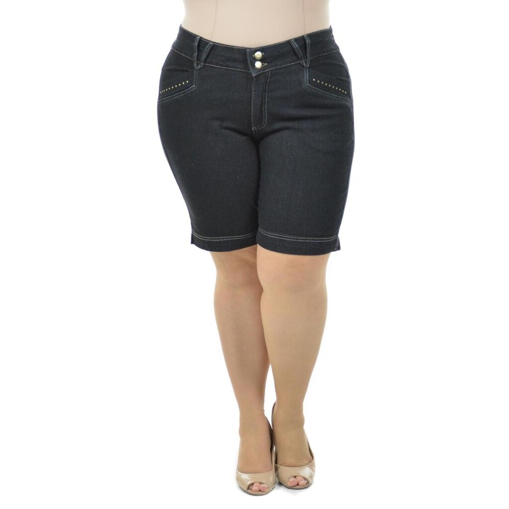Bermuda celebra jeans plus size fenomenal Preto 56