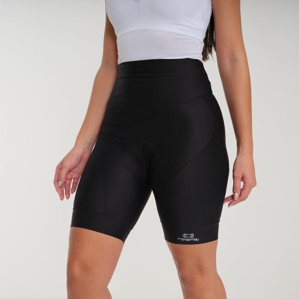 Bermuda Ciclismo Márcio May Comfort Preta Cós Alto CoolMax D-80 Compressão