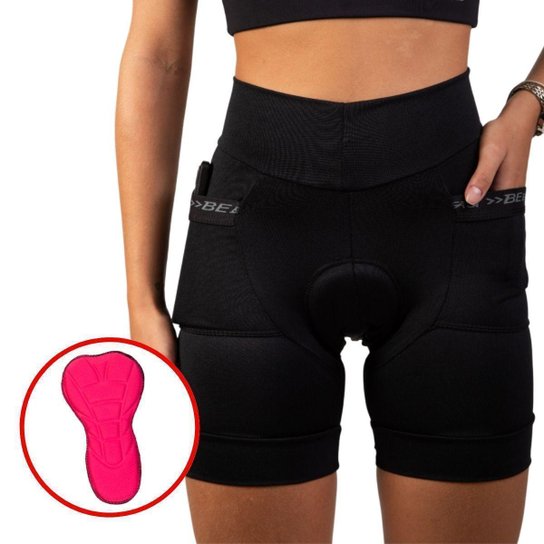 Bermuda Ciclista Feminina Forro com 2 Bolsos Short Bike - Preto Menor preço em Bermuda Ciclista Feminina Forro com 2 Bolsos Short Bike - Preto