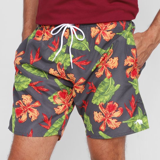 Bermuda D'Água Gajang Floral Masculina - Preto Menor preço em Bermuda D'Água Gajang Floral Masculina - Preto