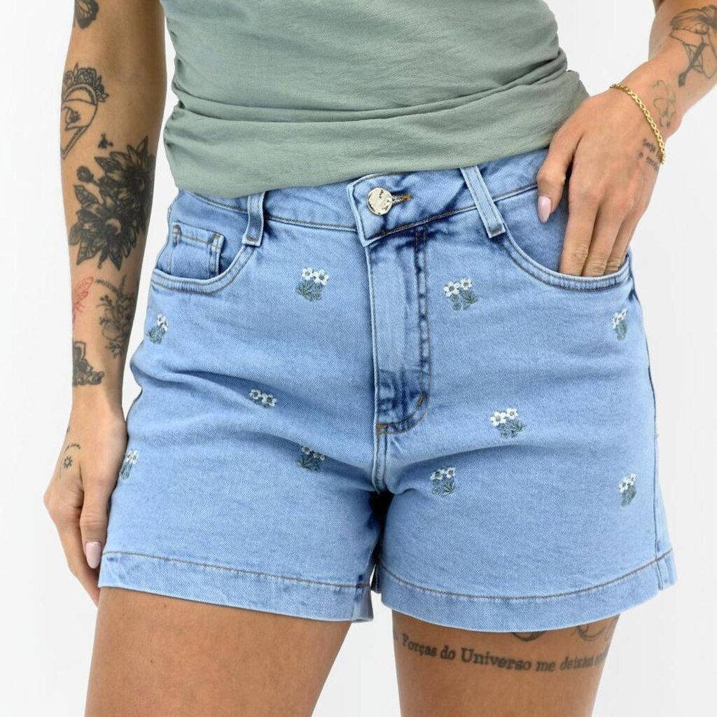 Bermuda Daksul Jeans com Bordado Feminina