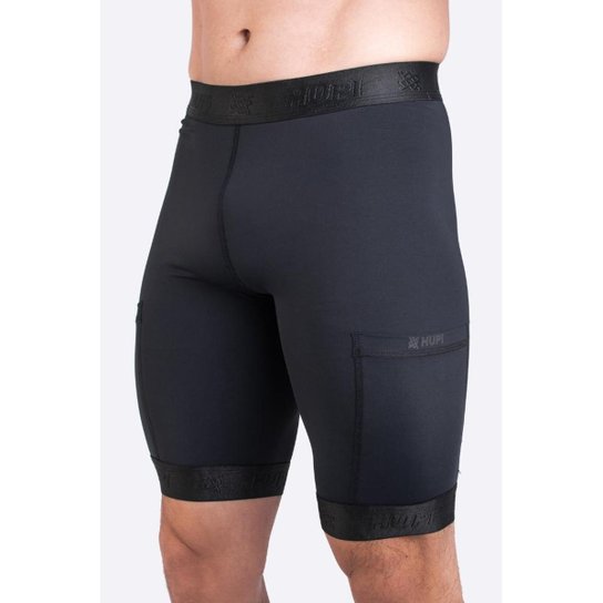 Bermuda de Compressao Masculina HUPI Run Pro - Preto Menor preço em Bermuda de Compressao Masculina HUPI Run Pro - Preto