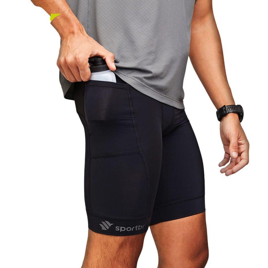 Bermuda de Compressão Masculina Para Corrida 6 Bolsos- Sportbr - Preta
