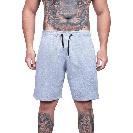 Bermuda de Moletom Com 2 Bolsos Shorts Masculino Academia - Cinza Menor preço em Bermuda de Moletom Com 2 Bolsos Shorts Masculino Academia - Cinza