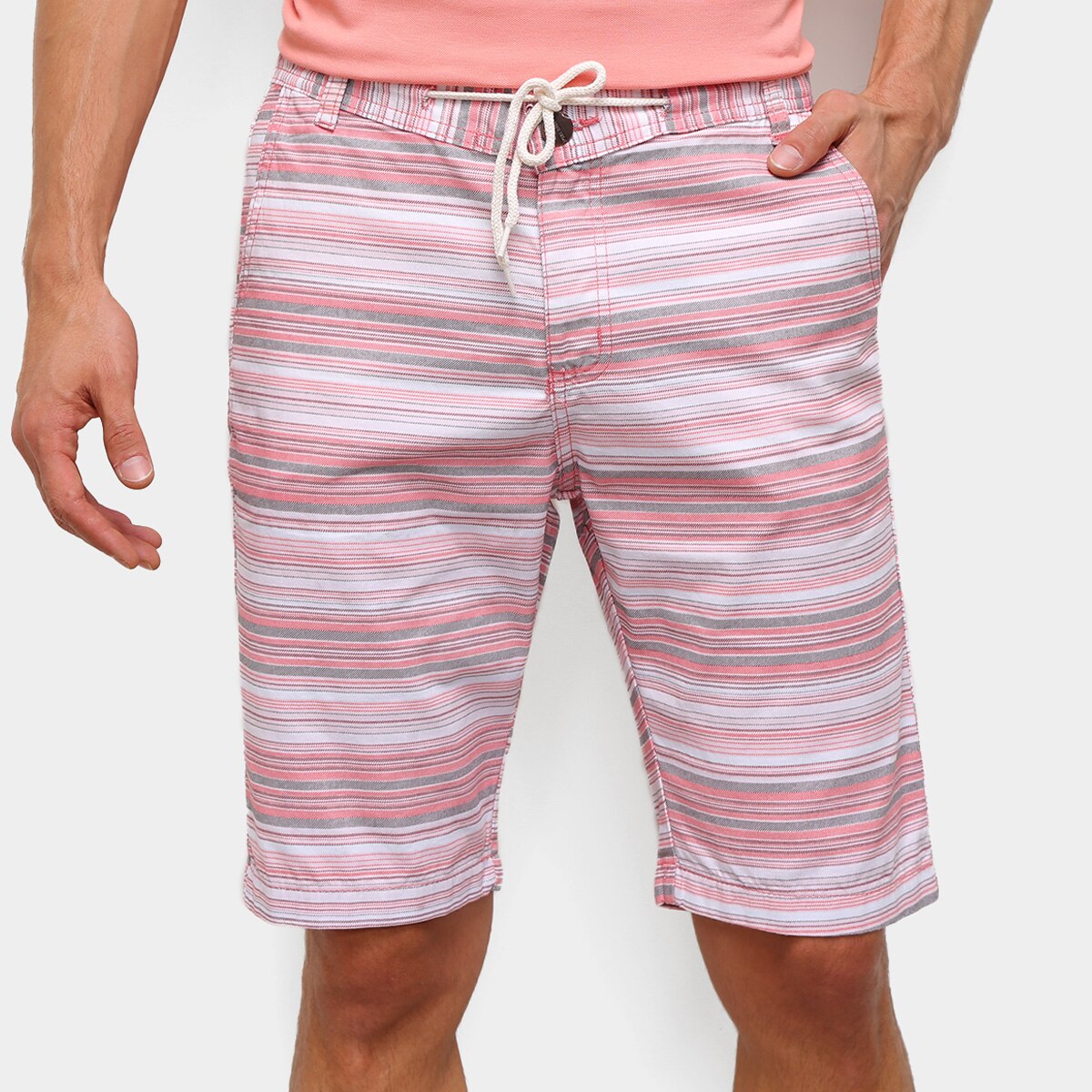 Bermuda De Sarja Ecxo Listrada Masculina Menor preço em Bermuda De Sarja Ecxo Listrada Masculina