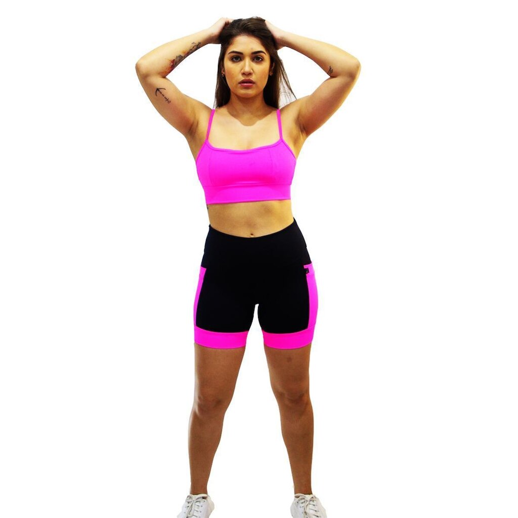 Bermuda de suplex de poliamida DA Modas com bolso colorido