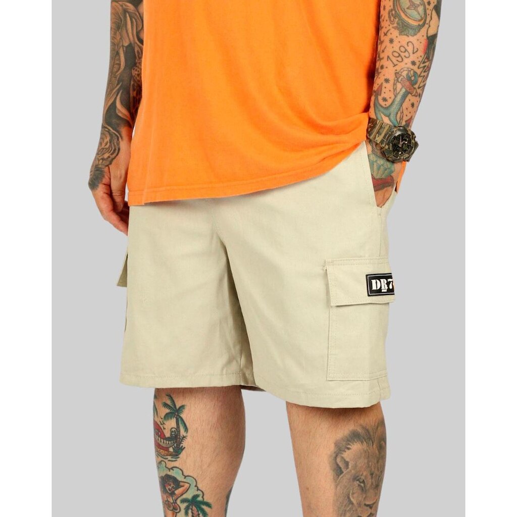 Bermuda DR7 Street Cargo Logo Hidrante - Bege