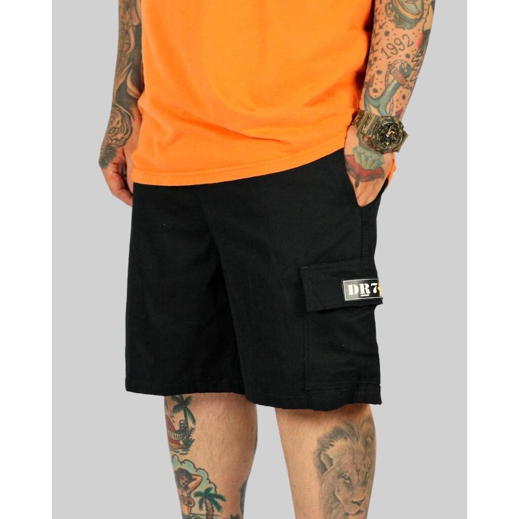 Bermuda DR7 Street Cargo Logo Hidrante - Preta
