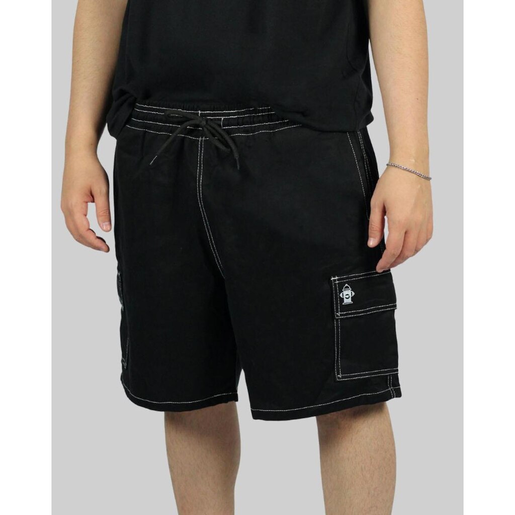 Bermuda DR7 Street Cargo Logo Hidrante White Line - Preto