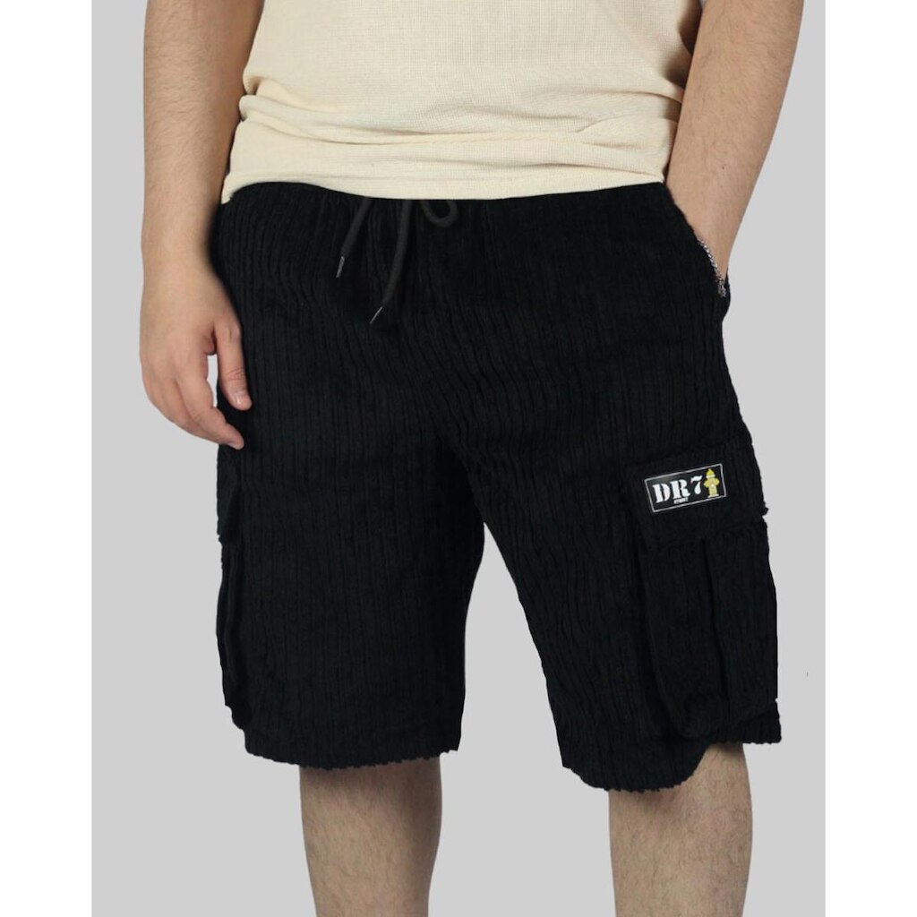 Bermuda DR7 Street Cargo Veludo Logo Hidrante - Preto