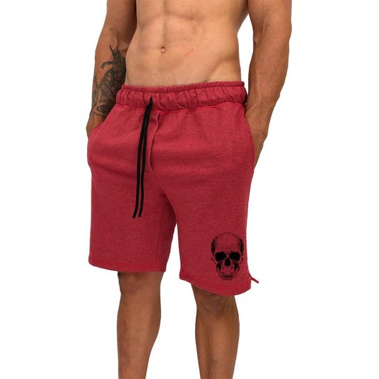 Bermuda Estampada MXD Conceito Caveira Quadricular Masculina - Vermelho Menor preço em Bermuda Estampada MXD Conceito Caveira Quadricular Masculina - Vermelho