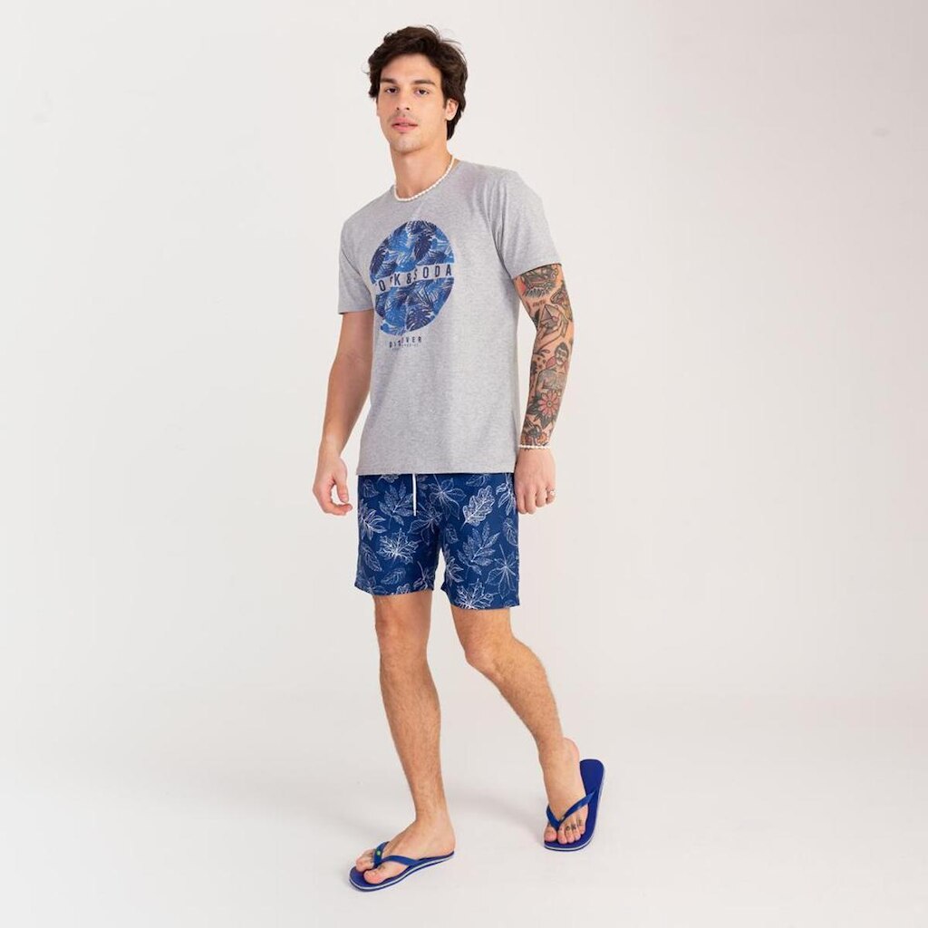 Bermuda Estampada Rock e Soda Masculina Elástico Praia Verão