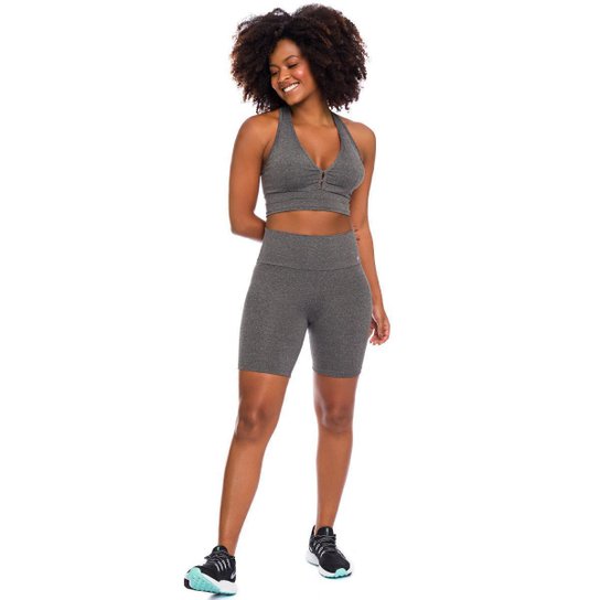 Bermuda Feminina Cintura Alta Energy Mescla Massam Fitness