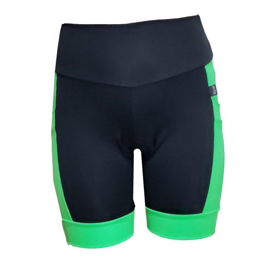 Bermuda feminina com forro e bolso lateral - Preto+verde Menor preço em Bermuda feminina com forro e bolso lateral - Preto+verde