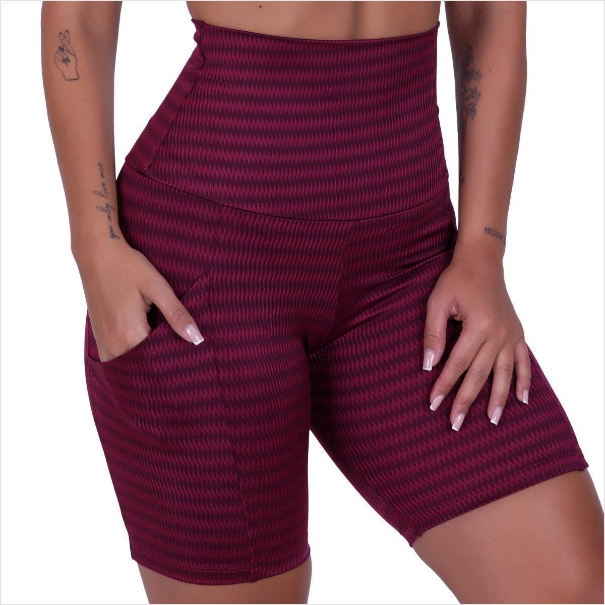 Bermuda Feminina Cós Alto Academia Short Bolso Lateral Menor preço em Bermuda Feminina Cós Alto Academia Short Bolso Lateral