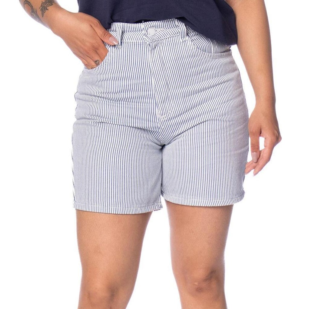 Bermuda Feminina Max Denim Sarja Listrada Branco/marinho