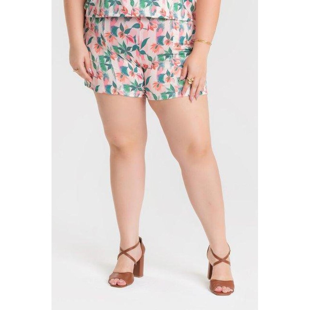 Bermuda Feminina Plus size Estampada cós c/ Elástico c/ Bolso - Serena