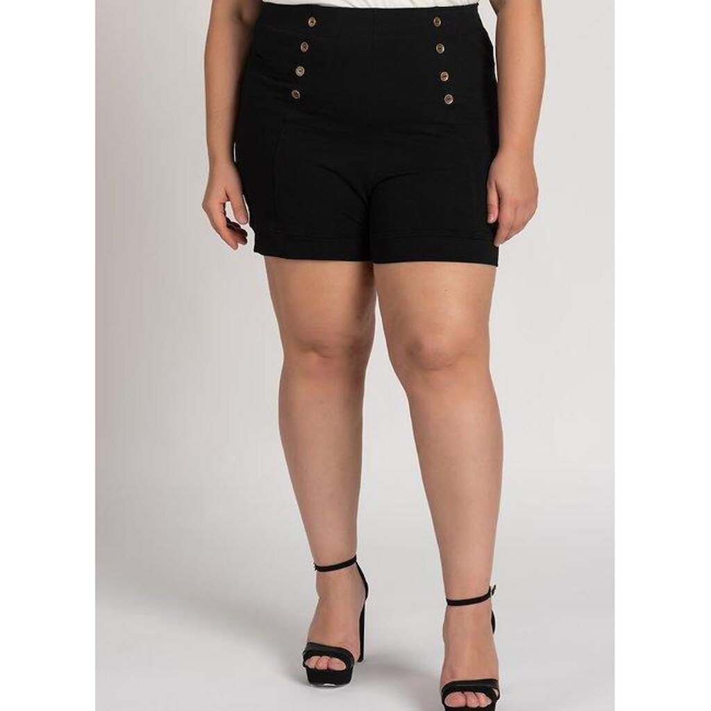Bermuda Feminina Plus Size Moletinho Cós Largo Detalhe Botões - Serena