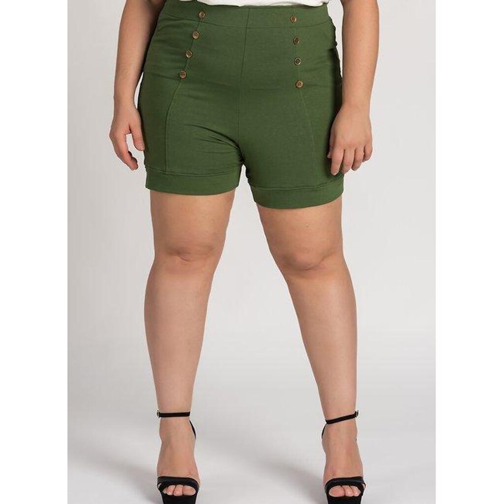 Bermuda Feminina Plus Size Moletinho Cós Largo Detalhe Botões - Serena